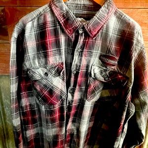 Harley-Davidson Long Sleeve Button Down Plaid Flannel Shirt Red Black Mens 2XL